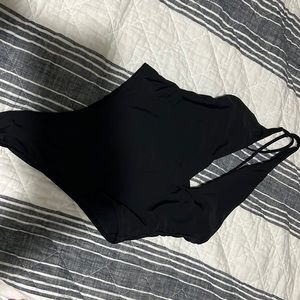 Black one piece cross front bathing suit